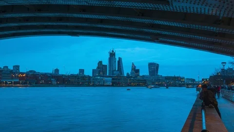 A Day to Night time-laps overlooking the financial district in London Stock Footage