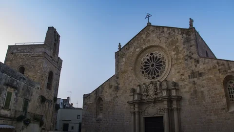 Day to night time lapse of ancient Roman cathedral in Otranto, Salento, Puglia Stock Footage 111368537