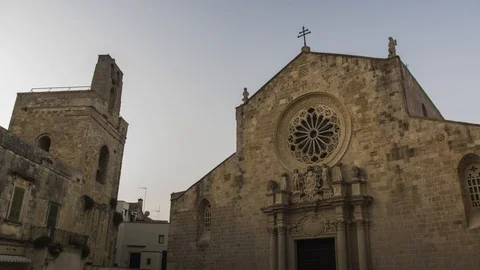 Day to night time lapse of ancient Roman cathedral in Otranto, Salento, Puglia Stock Footage 111368557