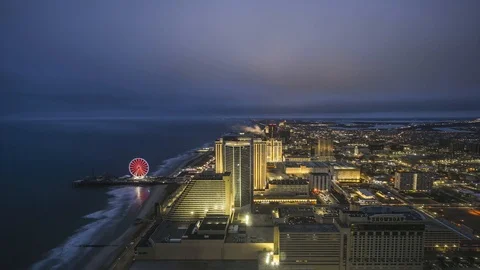 Day to night time lapse of Atlantic City New Jersey Stock Footage 124390037