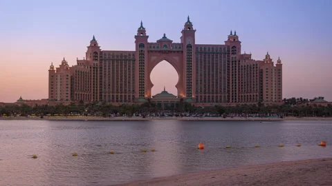 Day to Night Time Lapse of Atlantis the Palm seen from the Point Stock Footage 212295656