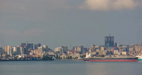 Day to night time lapse of Batumi Modern architecture In seafront promenade Video stock 146719741