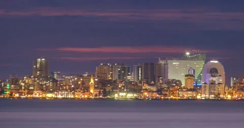 Day to night time lapse of Batumi Modern architecture In seafront promenade 스톡 동영상 146720124