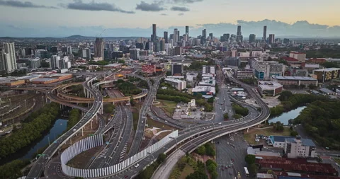 Day to night Time Lapse of Brisbane City CBD, Brisbane, Queensland, Australia Stock Footage 320144046