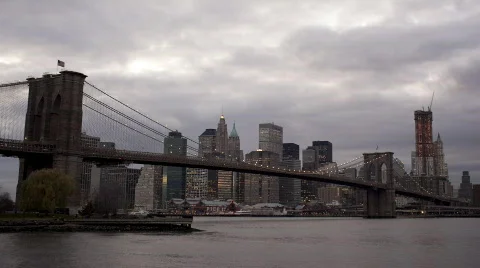 Day to Night time lapse of the Brooklyn Bridge Stock Footage 577694