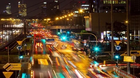 Day to night time lapse of busy city centre and skyline view. Stock Footage 73705757