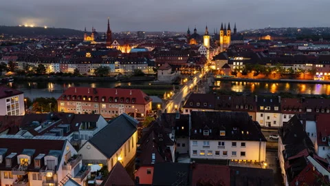 Day to Night Time Lapse from the city of Würzburg Stock Footage 140636645