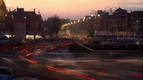 Day to night time lapse of the crowded and congested streets of Jaipur, India Stock Footage 322528146