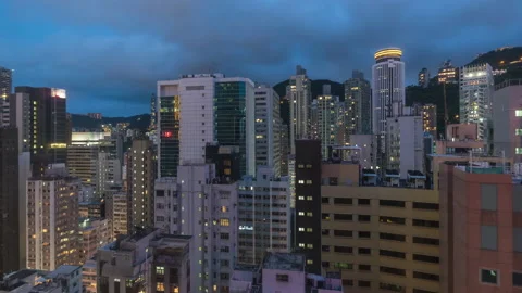 Day to night time lapse of downtown district of Hong Kong city Stock Footage 157863306
