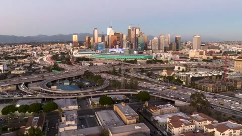 Day to Night Time-Lapse Downtown and Freeway Los Angeles California Stock Footage 171836893