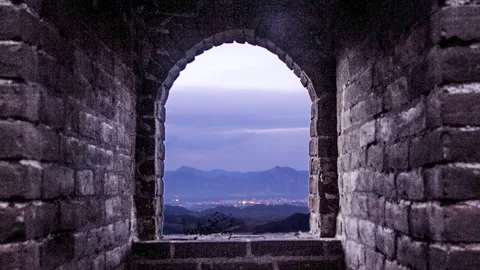 Day to night time lapse great wall of china cold moving clouds 7 wonders asia Stock Footage 131906449