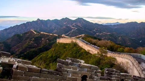 Day to night time lapse at the great wall of china moving clouds 7 wonders asia Stock Footage 131906602