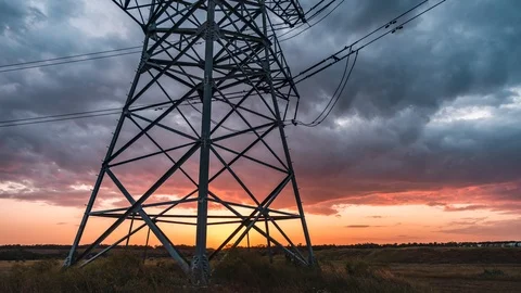 Day to night time lapse of high-voltage power lines. Stock Footage 111920160