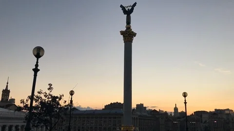 Day to night time lapse in Kiev, Ukraine city center Stock Footage 114676536