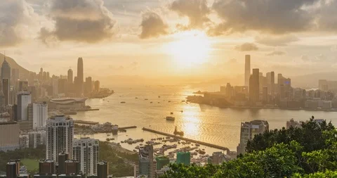Day to night time-lapse of landscape or cityscape of Hong Kong island Stock Footage 113227432