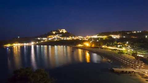 Day to Night time lapse of Lindos village in Rhodes, Greece. Stock Footage