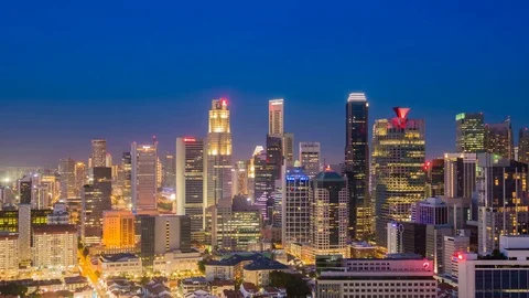 Day to night Time-lapse motion of cityscape view of Singapore city Stock Footage