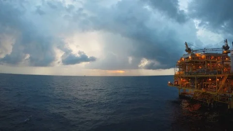 Day to night time lapse offshore with beautiful storm or raining in backgroun Stock Footage 113994883