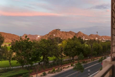 A Day to Night Time Lapse of Oman mountains and green trees. Stock Footage 238624552