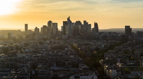 Day to night time lapse over La Defense business district, Paris, France, Europe Stock Footage 54124920