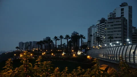 Day to Night Time-lapse Over Miraflores Skyline in Lima Peru Stock Footage 345524376