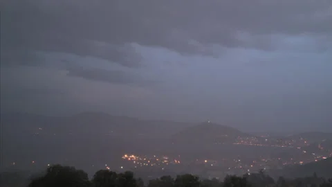 Day to night time lapse. The passing of thunderstorm, storm, rain over the lake Stock-Footage 194582831