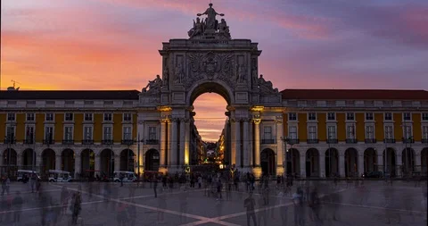 Day to night time lapse of praca do mercado in lisbon at sunset, 9 seconds clip, Stock Footage 118667121