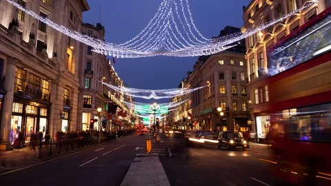 Day to night time-lapse of Regent street at Christmas London England Video stock 104184309