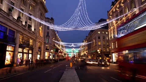 Day to night time-lapse of Regent street at Christmas London England Video stock 104186409