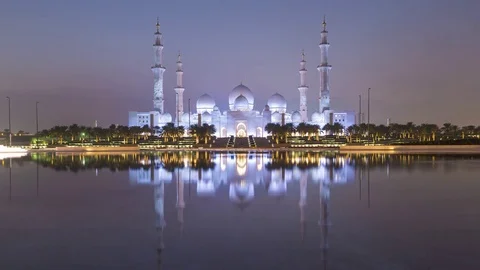 Day to night time lapse, Sheikh Zayed Bin Sultan Al Nahyan Mosque, Abu Dhabi, Stock Footage 76104928