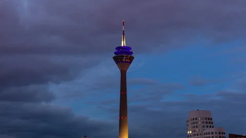 Day to Night time lapse from the skyline of Düsseldorf Stock Footage 145703577
