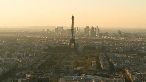 Day to night time lapse of sun setting over Paris skyline, seen from Tour Stock Footage 105954583