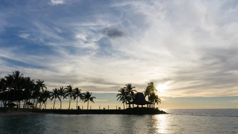 Day to night time lapse of sunset in Kota Kinabalu Tanjung Aru Beach Stock Footage 100370948