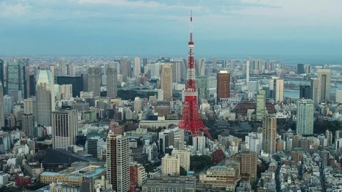 Day to night time lapse of Tokyo Tower at night, Tokyo, Japan, Stock Footage