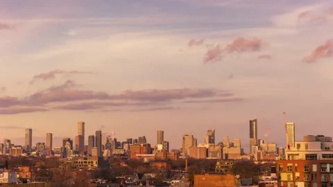 Day to night time lapse of the Toronto skyline with clouds overhead Stock Footage 148856437