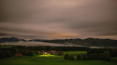 Day to night time lapse of a valley near the Attersee in the Austrian Alps. Stock Footage 257396013