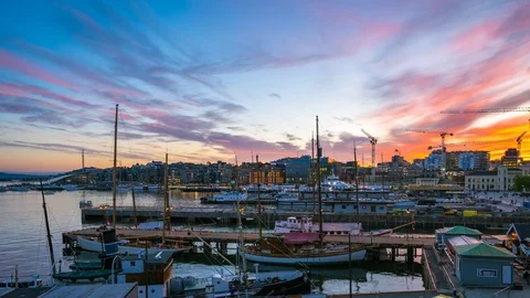 Day to Night Time Lapse video of Oslo city, Norway, Timelapse Stock Footage 78055041