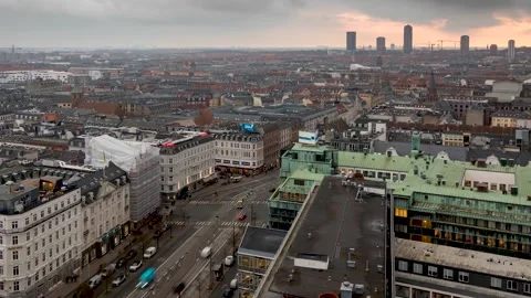 Day to night time lapse view of the city skyline during a cold winter day Stock Footage 266127102