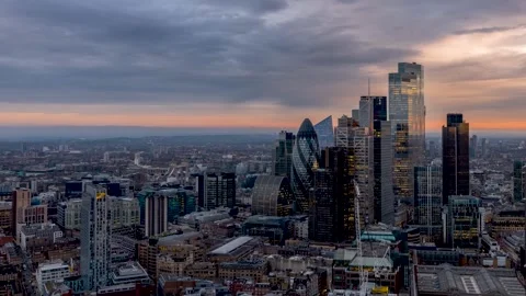 Day to night time lapse view of the City of London Stock Footage 269781154
