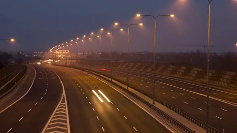 Day to night time lapse of Warsaw's bypass. Stock Footage 79979470