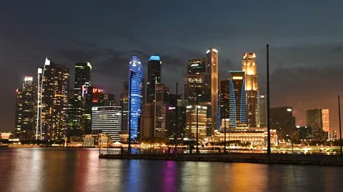 Day to night timelapse 4K vide of Singapore skyline business district Stock Footage 238856844