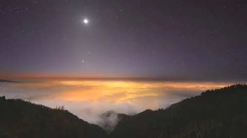 Day to Night Timelapse Above Clouds Tenerife - Moonset Venus Stars Sea of Clouds Stock-Footage 333417028