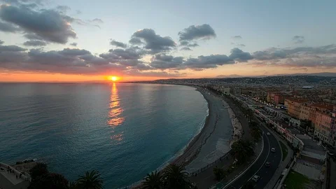 Day to night timelapse of aerial view of city of nice, France Stock Footage 72848548