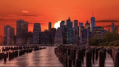 Day to night timelapse with an amazing red sky. Stock Footage 81699100
