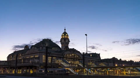 Day to Night Timelapse of Benedictin Train Station of Limoges City Video stock 244980047