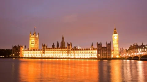 Day to night timelapse of Big Ben and the Houses of Parliament London England Video stock 104181882