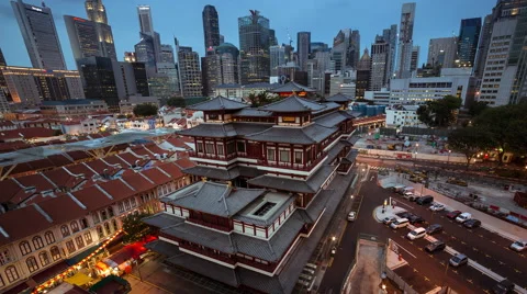 Day to night timelapse of Buddha Tooth Relic Temple in Singapore Stock Footage 49467549