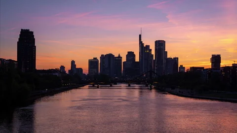 Day to night timelapse clip of the skyline of Frankfurt Stock Footage 338288762