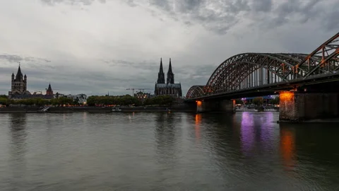 Day to Night Timelapse from Cologne in Germany Stock Footage 139864603