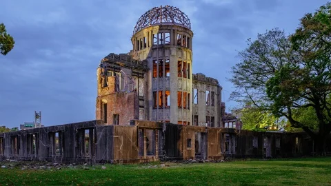 Day to night timelapse of Hiroshima atomic dome A-dome, Japan. ProRes 422 in 4k Stock Footage 100606454